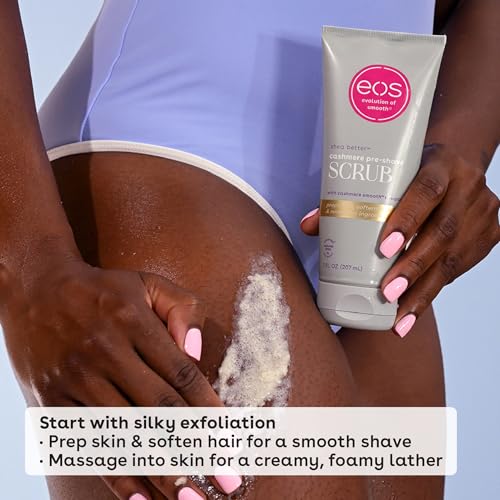 eos Cashmere Skin Collection Pre-Shave Scrub- Vanilla Cashmere, Exfoliating Body Scrub, Vanilla Body Scrub, Hydrating, Shea Sugar, 7 fl oz