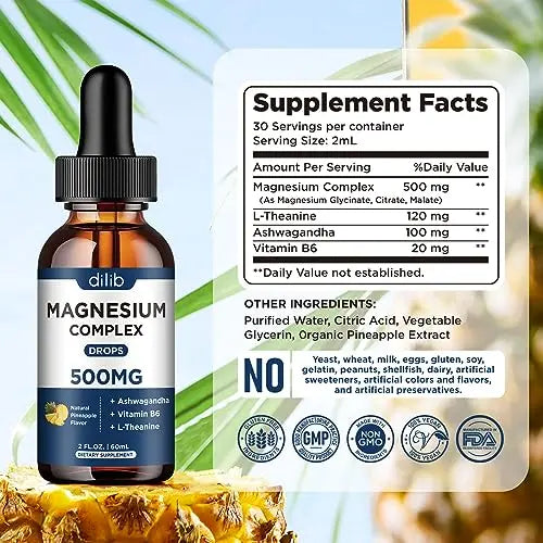 Triple Magnesium Complex Supplement-Magnesium Glycinate, Citrate, Malate Liquid Drops dilib Au supplements