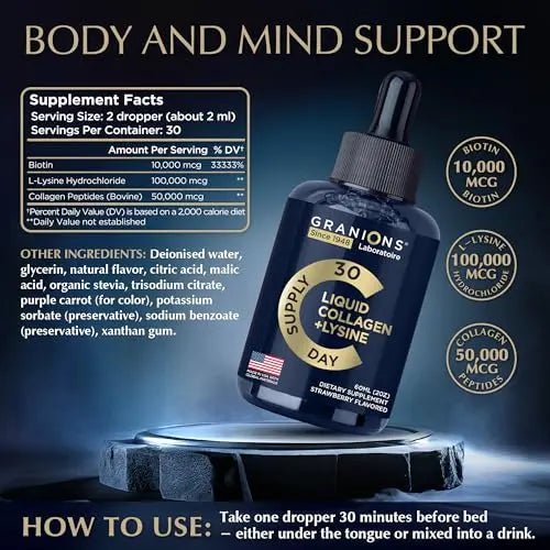Liquid Collagen Peptides with Biotin and Lysine - Max Hair Skin and Nails Liquid Collagen Granions Au supplements