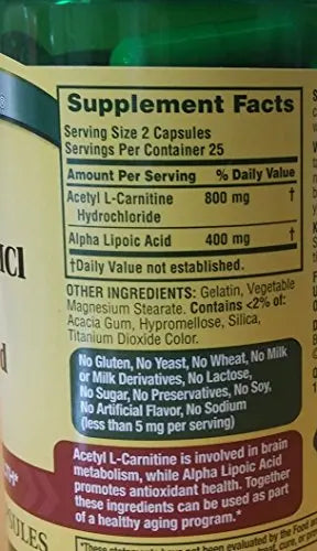 Spring Valley - Acetyl L-Carnitine 800mg Plus Alpha Lipoic Acid 400mg, 50 Capsules Heath Secret Au supplements