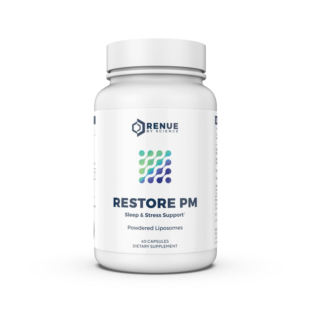 Renue By Science Restore PM | Liposomal Melatonin GABA Supplements | 60 Capsules with Melatonin (3.5mg) 5HTP (100mg) Glutathione (65mg) Apigenin (75mg) GABA (150mg) - Non-GMO | Made in The USA Renue By Science Au supplements