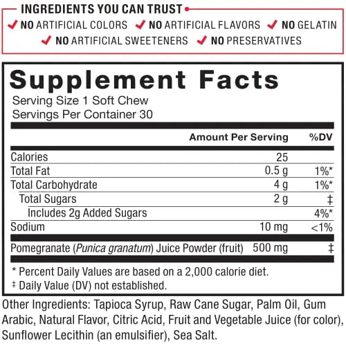Force Factor Pomegranate Soft Chews for Healthy Aging, Heart Health, Bone Health Force Factor Au supplements
