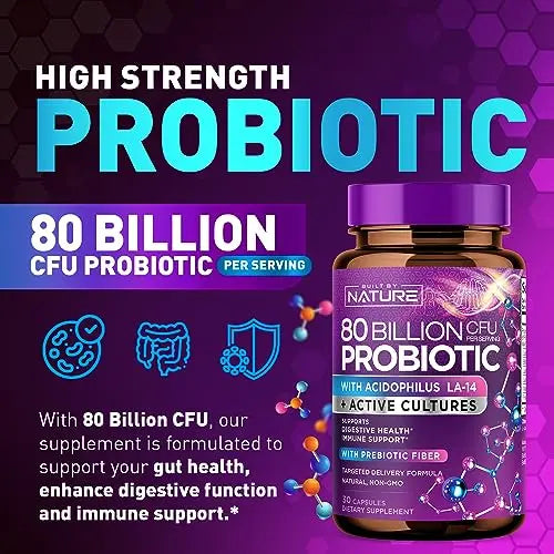 80 Billion CFU Probiotic - Daily Digestive Gut Health Supplement for Men & Women Built by Nature Au supplements