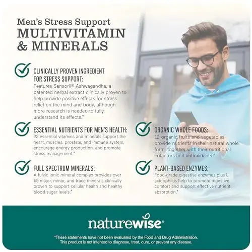 NatureWise Multivitamin for Men + Stress Support + Fulvic Ionic Minerals + Probiotics for Immunity, Male Health NatureWise Au supplements