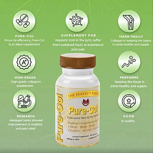 Pure-COL Collagen 90 Capsules 400mg Bio-Active Matrix High Strength Collagen Tablets The Perfect Range Au supplements