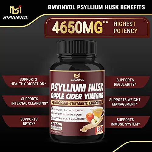 BMVINVOL Psyllium Husk Fiber Supplement 4650mg - Apple Cider Vinegar, Fenugreek BMVINVOL Au supplements