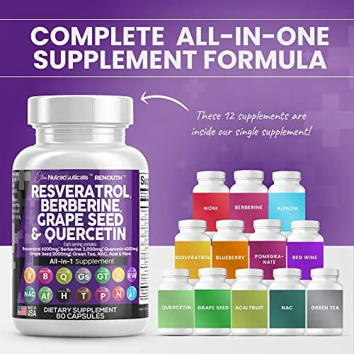 Resveratrol 6000mg Berberine 3000mg Grape Seed Extract 3000mg Clean Nutraceuticals Au supplements