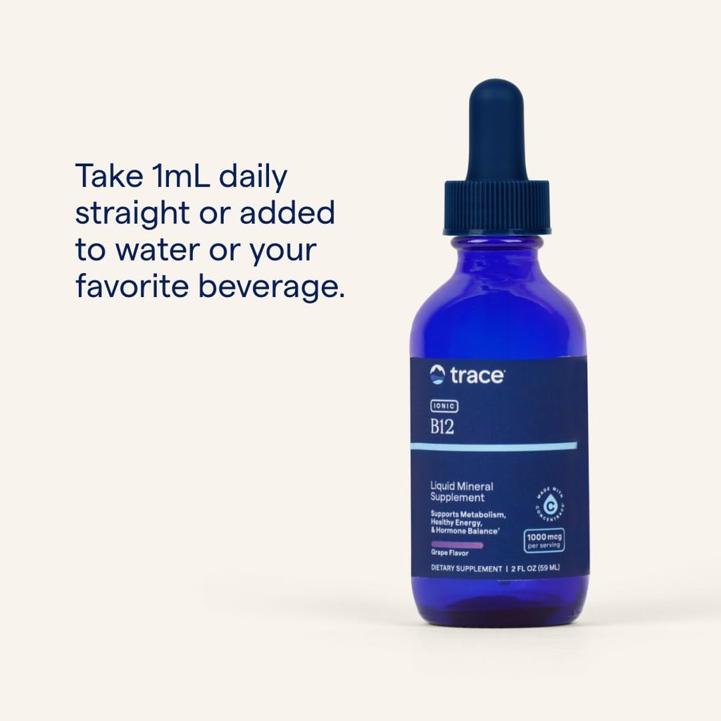 Trace Minerals Ionic B12 - Liquid Multivitamin for Hormone Balance & Healthy Nerve Function - Supports Metabolic Health - Enzyme Production - Natural Wellness Formula - 2 fl oz (59 Servings) Trace Minerals Au supplements