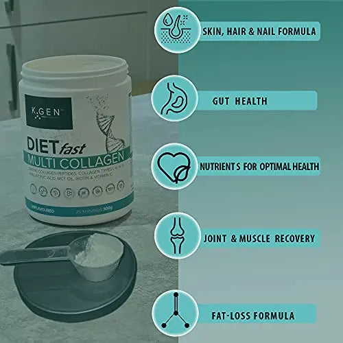 K-GEN Multi Collagen Peptides Powder Hydrolyzed Grass Fed Bovine, Wild Caught Marine | Advanced Diet Collagen Types I, III, IV & V Hyaluronic K GEN ketogenic enhancement Au supplements