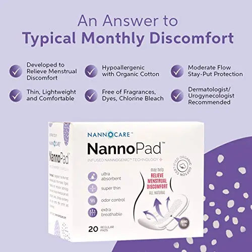 NannoPad Regular Pads for Women - Nannocare Certified Organic Cotton Pads - Pads with Wings NannoPad Au supplements