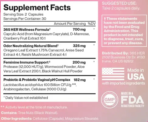 365 HER Biolicious Natural Vaginal Care Supplement (60 Capsules) | Neutralizes Odor and Reduces Discharge 365 HER Au supplements