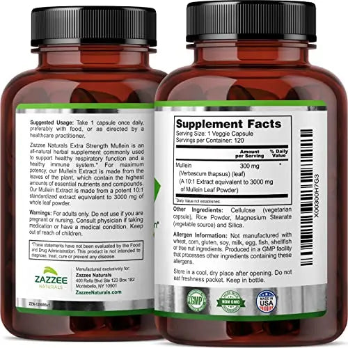 Zazzee Extra Strength Mullein 10:1 Extract, 3000 mg Strength, 120 Vegan Capsules Zazzee Au supplements