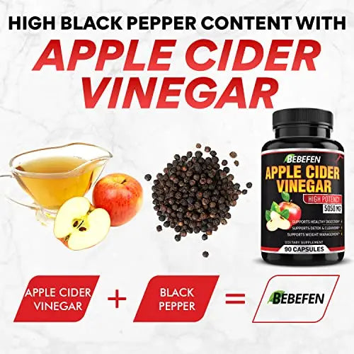 Apple Cider Vinegar Capsules - 5050mg Formula Pills with Black Pepper Extract BEBEFEN Au supplements