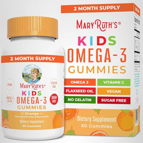 MARYRUTH'S Vegan Omega 3 Gummies for Kids 2+, 2 Month Supply, Sugar Free, Omega 3 Supplement with Vitamin C, Flaxseed Oil, Immune Support