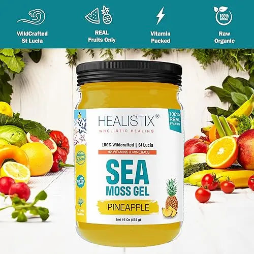 Healistix Pineapple Irish Sea Moss Gel 16 Oz - St Lucia Wildcrafted Seamoss Gel, Packed HX HEALISTIX Au supplements