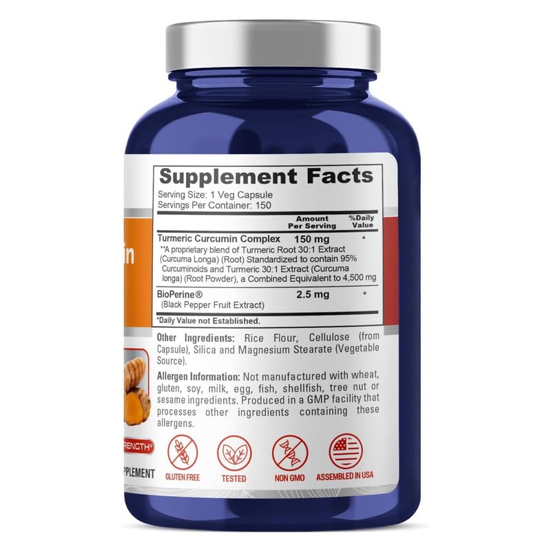 NusaPure Turmeric Curcumin Complex 4,500mg per caps, 150 caps, Non-GMO, Gluten-Free, & Bioperine NusaPure Au supplements