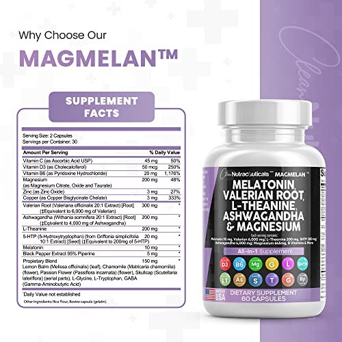 Melatonin 10mg Valerian Root 6000mg L Theanine 200mg Ashwagandha Clean Nutraceuticals Au supplements