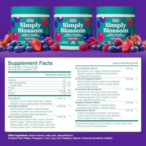 Simply Blossom Nutrition - Daily Greens & Superfood Powder + Collagen + Probiotics for Women's Digestive Health & Bloating Relief. Help Your Health Bloom - 2 Month Supply Simply Nature's Pledge Au supplements