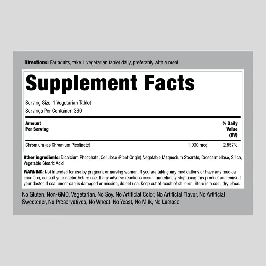 Chromium Picolinate 1000 mcg | 360 Tablets | Chromium Supplement | Vegetarian, Non-GMO Piping Rock Au supplements