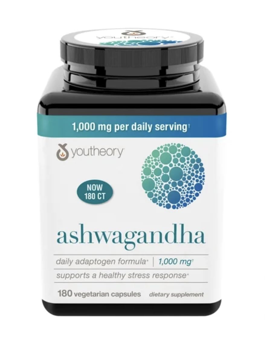 Youtheory Ashwagandha 1000mg with KSM-66 - Helps Support a Healthy Stress Response,180 Capsules (Pack of 1) Youtheory Au supplements