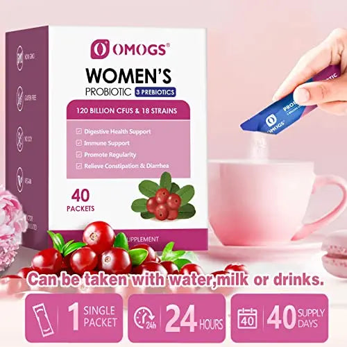 OMOGS Women's Probiotic,120-Billion-CFUs, 18 Strains, with 3 Prebiotics and Cranberry OMOGS Au supplements