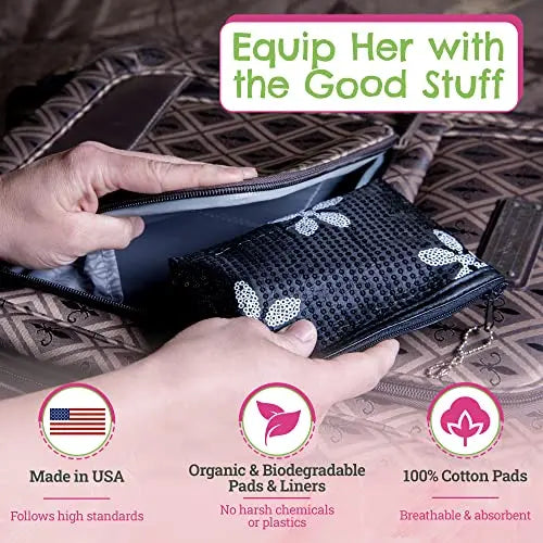 First Period Kit To-go! - Organic Biodegradable Tween Pads & Liner - Period Bags for Teen Girls Be Prepared. Period. Au supplements
