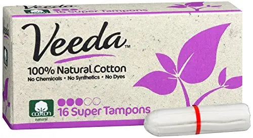 Veeda 100% Natural Cotton Applicator Free Tampons, 16 Count Super Absorbency unscented Veeda Au supplements