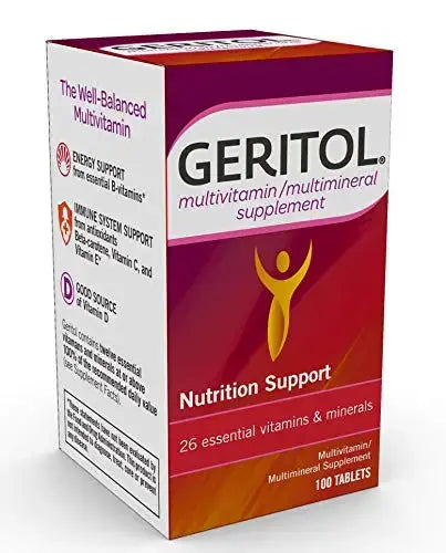 Geritol Multi-Vitamin Nutritional Support Tablets, Balance of 26 Essential Vitamins and Minerals, 100-Count Bottles (Pack of 2) Geritol Au supplements
