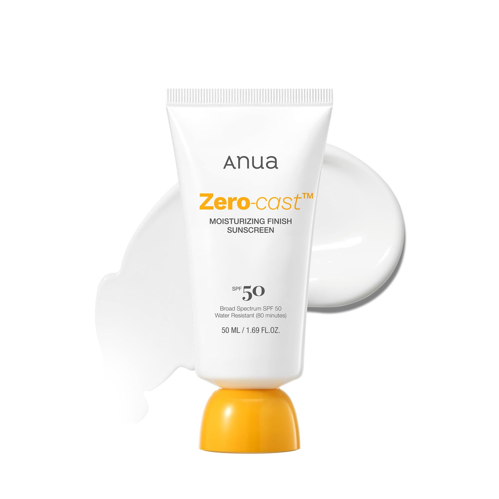 Anua, Zero-Cast Moisturizing Sunscreen SPF 50, Glow Natural Sunscreen for face, No White