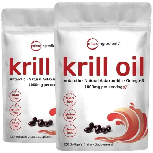2 Pack Antarctic Krill Oil Supplement, 1000mg Per Serving, 120 Soft-Gels Each Micro Ingredients Au supplements