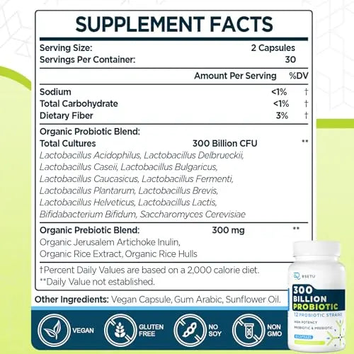 Probiotics for Women Men: 300 Billion CFU Probiotic High Potency + 12 Strains Organic RSETU Au supplements