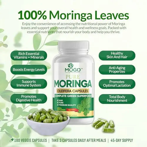 MOGO Moringa Oleifera Capsules | 100% Pure Single Origin Moringa Leaf Powder Supplement MOGO Au supplements