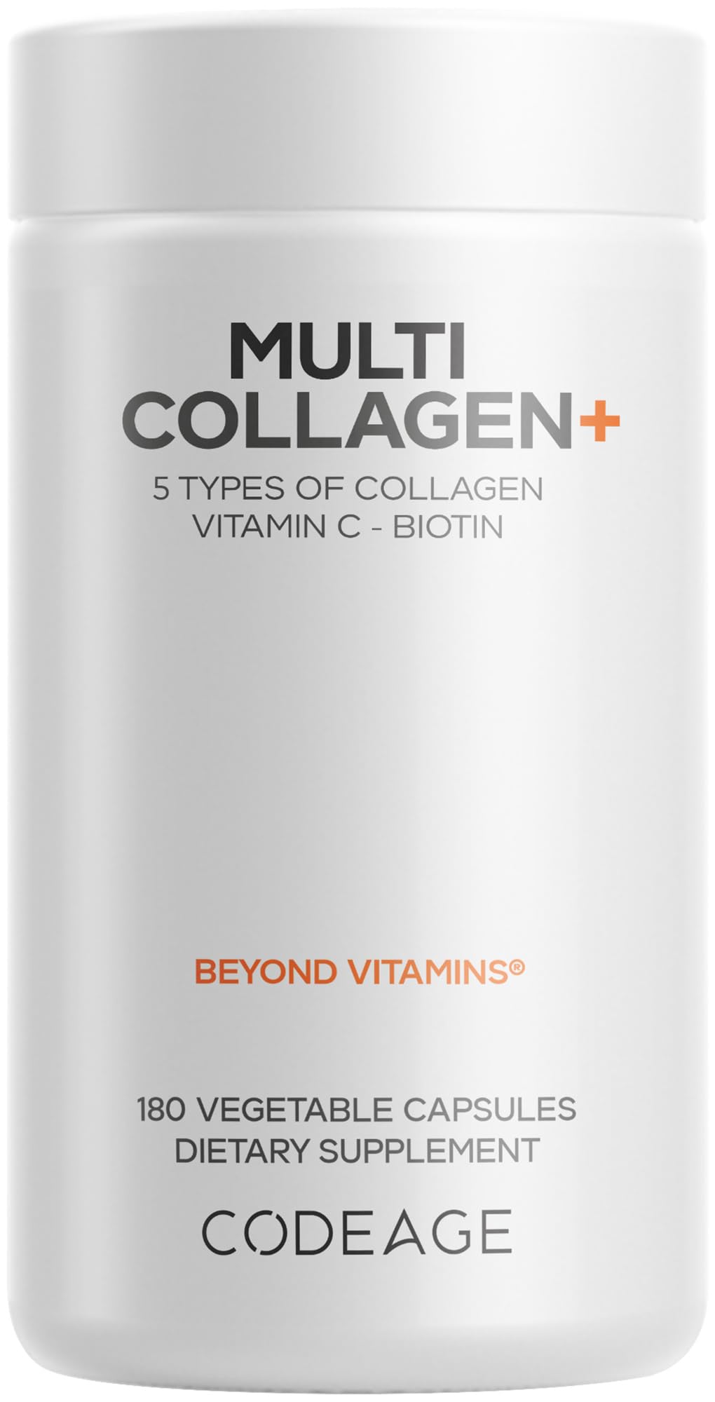 Codeage Multi Collagen+ Supplement with Vitamin C, Biotin 5000 mcg, Hyaluronic Acid, Amla Berry, BioPerine - 5 Types of Collagen Grass-Fed, Pasture-Raised - 2-Month Supply - Non-GMO - 180 Capsules Codeage Au supplements