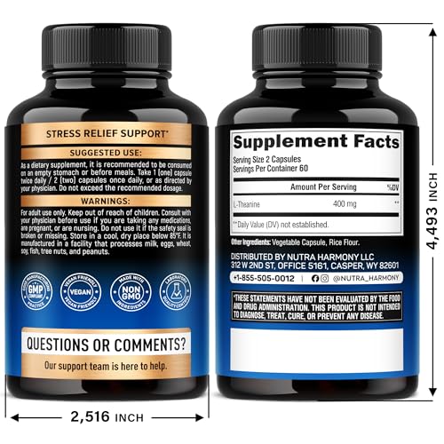 L Theanine 400 mg | L-Theanine Stress Relief | Extra Strength Supplement | Made in USA | Relaxation, Sleep & Calm Support | For Men & Women | Plant Based