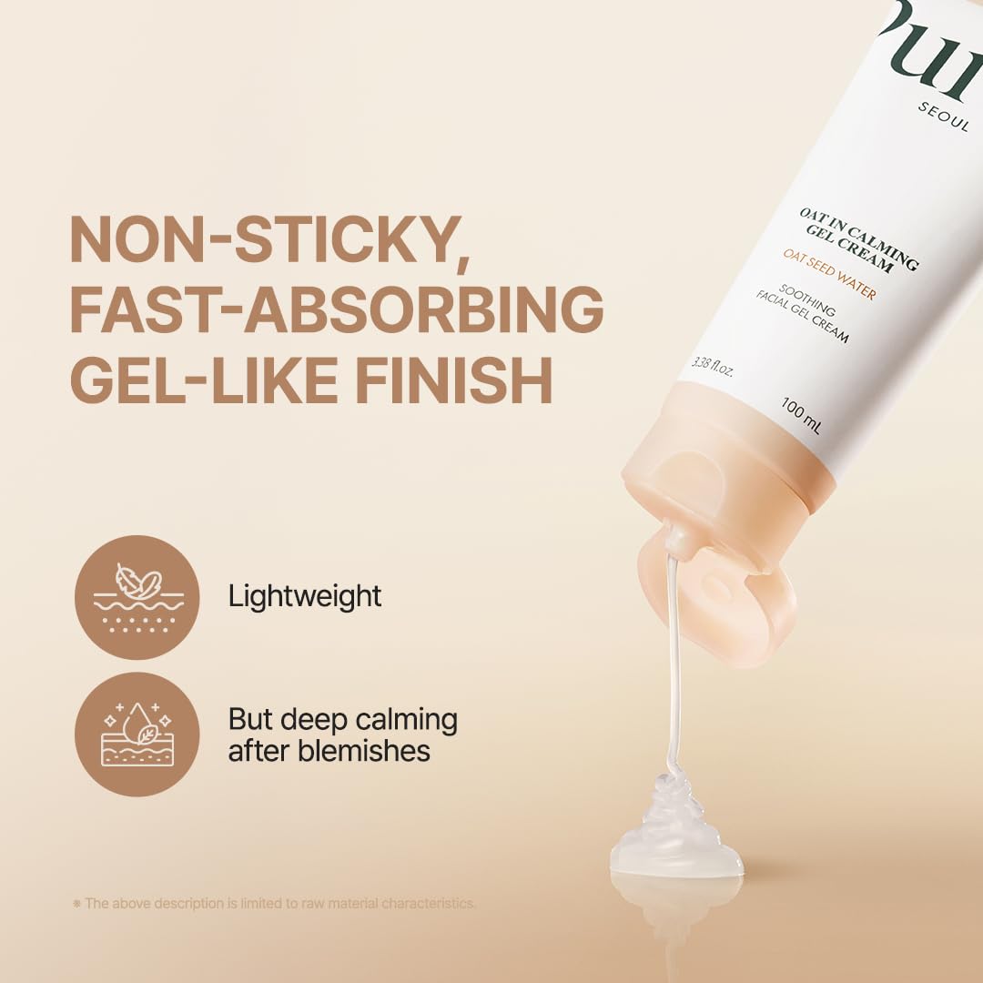 PURITO Oat In Calming Gel Cream, Non-Comedogenic, 77% Oat Seed Water Lightweight Water-Gel Face Moisturizer