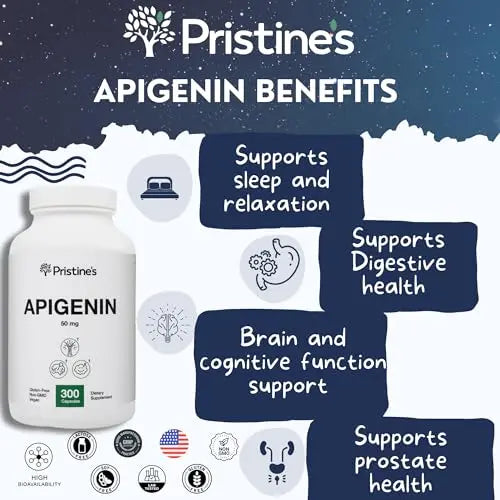 PRISTINE'S Apigenin Relaxation & Sleep Supplement Support - 50mg 300 Day Supply PRISTINE'S Au supplements