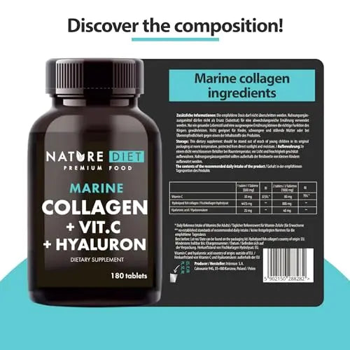 Nature Diet - Marine Collagen with Hyaluronic Acid and Vitamin C, 180 tablets, 500 mg , Peptan F , Fish Collagen Nature Diet Au supplements