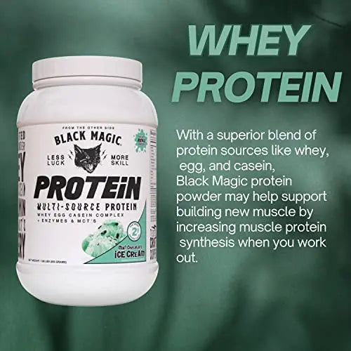 Worldwide Nutrition Bundle, 2 Items: Black Magic Multi-Source Protein Powder - Whey, Egg Albumin Enzymes, Micellar Casein & MCTs - Muscle Mass Gaining - Mint Chocolate Flavor - 2 LB and Keychain Worldwide Nutrition Au supplements