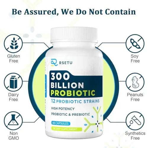 Probiotics for Women Men: 300 Billion CFU Probiotic High Potency + 12 Strains Organic RSETU Au supplements
