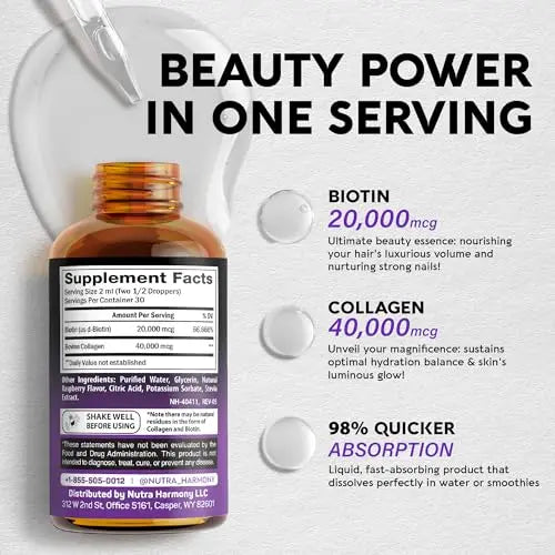 Liquid Biotin & Collagen - Vitamins for Hair Growth Support for Women & Men NUTRAHARMONY Au supplements