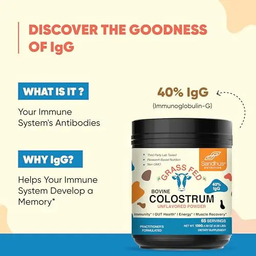 Sandhu's Pure Bovine Colostrum Powder Supplement for Humans |40% IgG Highly Sandhu's Au supplements