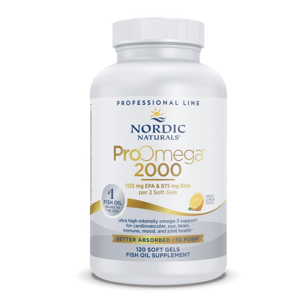 Nordic Naturals ProOmega 2000, Lemon Flavor - 120 Soft Gels - 2150 mg Omega-3 - Ultra High-Potency Fish Oil - EPA & DHA - Promotes Brain, Eye, Heart, & Immune Health - Non-GMO - 60 Servings Nordic Naturals Au supplements