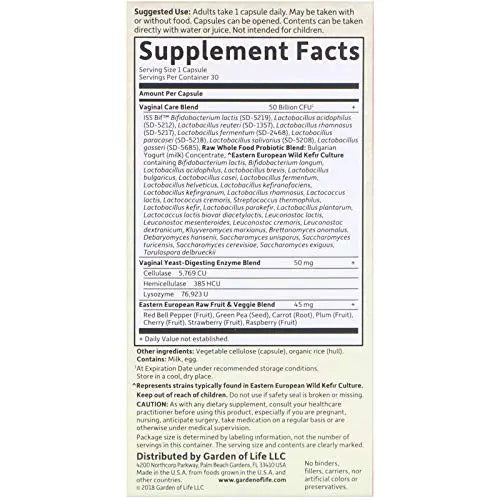 Raw Probiotics Vaginal Care, 30 Vegetarian Capsules - Garden of Life, promote yeast balance Garden of Life Au supplements