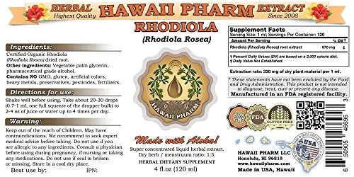 HawaiiPharm Rhodiola Liquid Extract, Organic Rhodiola (Rhodiola Rosea) Tincture 4 oz HawaiiPharm Au supplements