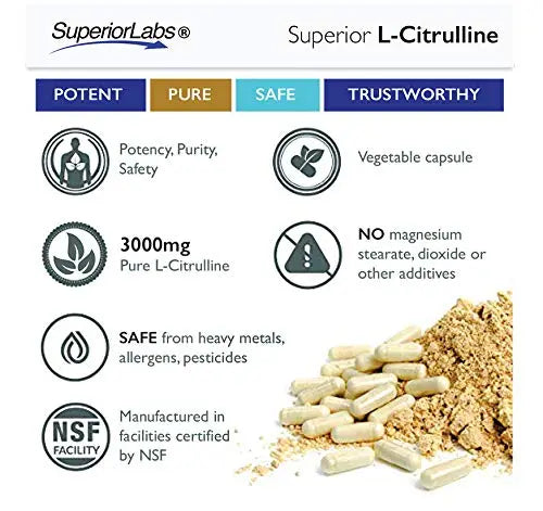 Superior Labs – Pure L-Citrulline – Free Form – Optimal 3,000mg Dosage – 150 Vegetable Superior Labs Au supplements