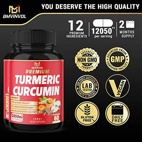 (2 Packs) Premium Turmeric Curcumin Supplement 12050mg with Ginger, Apple Cider Vinegar BMVINVOL Au supplements