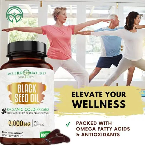 Organic Black Seed Oil Capsules - 3 Month Supply - 180 Count (2000mg Per Serving) Mother Nature Organics Superfoods for Organic Living Au supplements