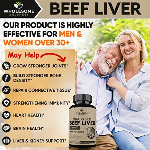 Grass Fed Desiccated Beef Liver Capsules (180 Pills, 750mg Each) - Natural Iron, Vitamin A Wholesome Wellness Au supplements