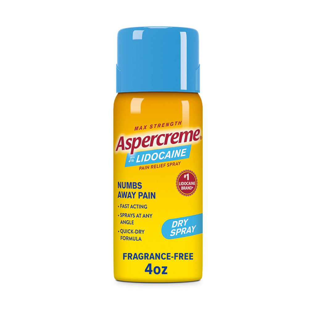 Aspercreme Lidocaine Dry Spray Soothes Aggravated Nerves, Numbing Topical Pain Relief Spray with Max-Strength 4% Lidocaine Sprays at Any Angle, 4 Oz. Aspercreme Au supplements