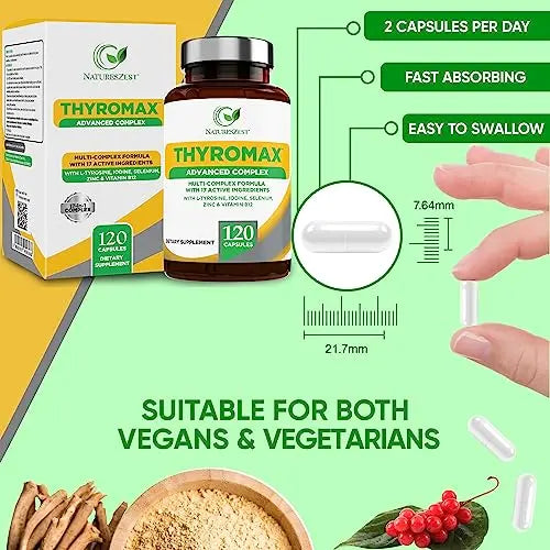 Natures Zest Thyroid Support Supplement for Women & Men - 120 Vegan Capsules Natures Zest Au supplements